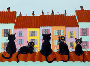 FRANÇOISE LEBLOND - toile sur châssis les chats sur les toits de franç - Tableau Décoratif Enfant