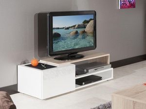 WHITE LABEL - pacific meuble tv couleur blanc laqué brillant et  - Meuble Tv Hi Fi