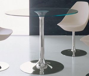 WHITE LABEL - table repas armony en verre et acier chromé, 100 x - Table De Repas Ronde