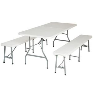 WHITE LABEL - ensemble table + 2 bancs pliant salon jardin camping pique-nique - Table Pique Nique