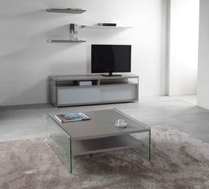 WHITE LABEL - table basse bella 2 plateaux gris avec piétement e - Table Basse Carrée