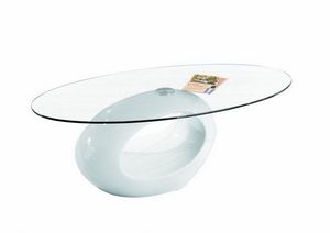 WHITE LABEL - table basse ovale nigra en verre et piétement blan - Table Basse Ovale