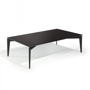 WHITE LABEL - table basse rocky en verre noir - Table Basse Rectangulaire