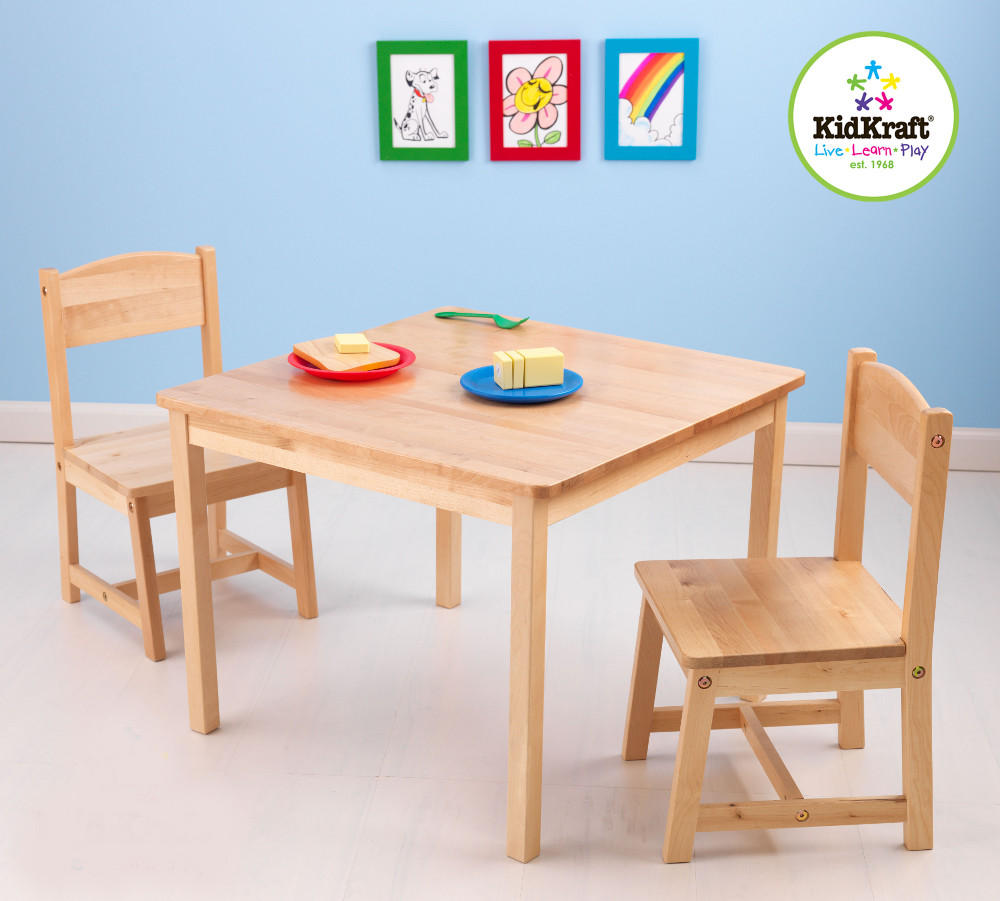Salon table et chaises pour enfant en bois clair  Table de jeux pour