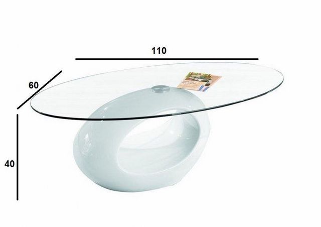 WHITE LABEL - Table basse ovale-WHITE LABEL-Table basse ovale NIGRA en verre et piétement blan