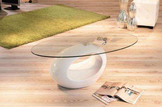 WHITE LABEL - Table basse ovale-WHITE LABEL-Table basse ovale NIGRA en verre et piétement blan