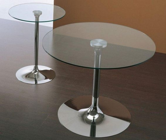 WHITE LABEL - Table de repas ronde-WHITE LABEL-Table repas ARMONY en verre et acier chromé, 100 x