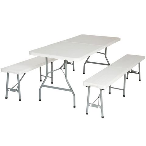 WHITE LABEL - Table pique-nique-WHITE LABEL-Ensemble table + 2 bancs pliant salon jardin camping pique-nique