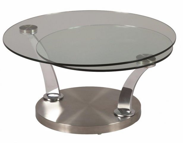 WHITE LABEL - Table basse forme originale-WHITE LABEL-Table à Plateaux Pivotants STEEL En Verre piétemen