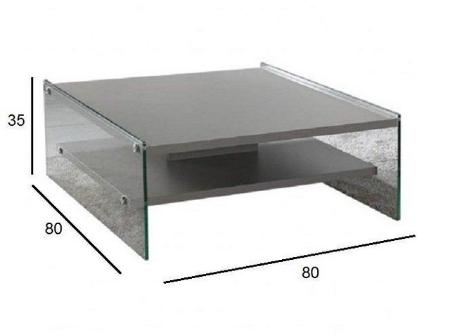 WHITE LABEL - Table basse carrée-WHITE LABEL-Table basse BELLA 2 plateaux gris avec piétement e