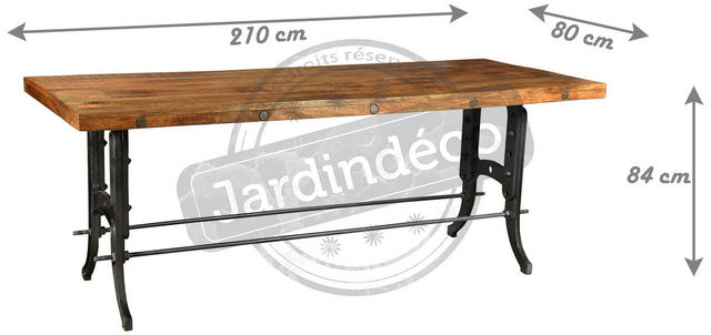 Antic Line Creations - Table de repas rectangulaire-Antic Line Creations-Grande table de ferme métal et bois