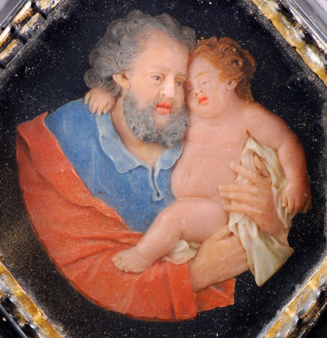 Fabian de MONTJOYE - Tableau décoratif-Fabian de MONTJOYE-Joseph et Jesus cire colorée XVIIème