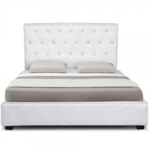 WHITE LABEL - lit-coffre + sommier resla - blanc - Storage Bed