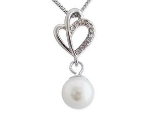 WHITE LABEL - collier avec double coeur strass et sphère nacrée  - Necklace