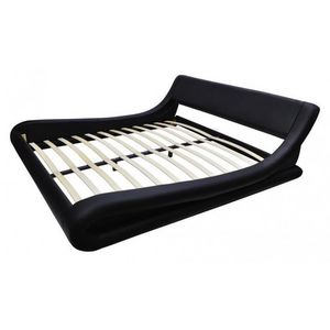 WHITE LABEL - lit cuir led 180 x 200 cm noir - Double Bed