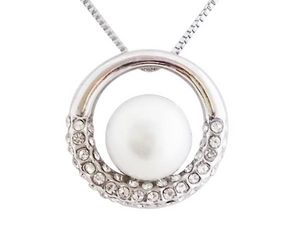 WHITE LABEL - collier pendentif anneau argenté et strass orné d - Necklace