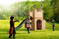 Children's garden play house-AXI-Chateau fort Arthur en Cèdre avec toboggan