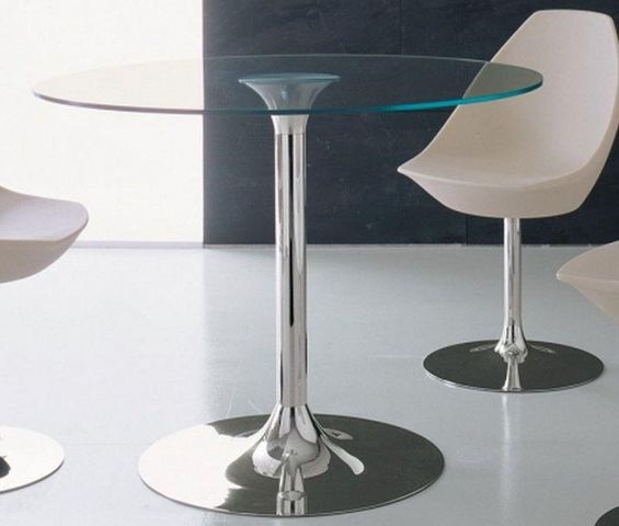 WHITE LABEL - Round diner table-WHITE LABEL-Table repas ARMONY en verre et acier chromé, 100 x