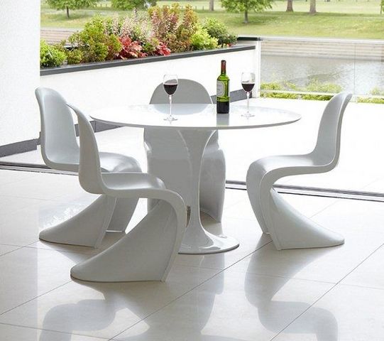 WHITE LABEL - Round diner table-WHITE LABEL-Table ronde de repas design TULIPE laquée blanc 12