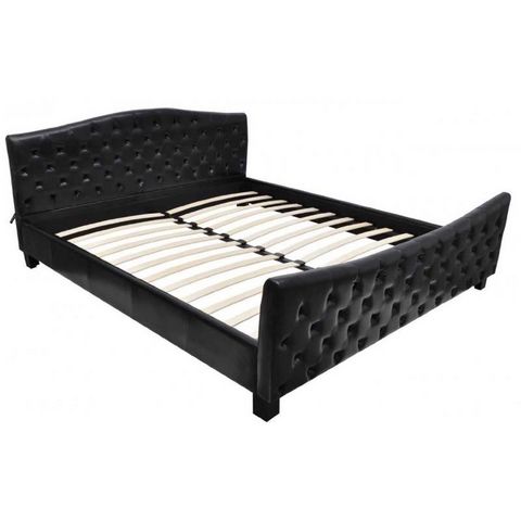 WHITE LABEL - Double bed-WHITE LABEL-Lit cuir 180 x 200 cm noir