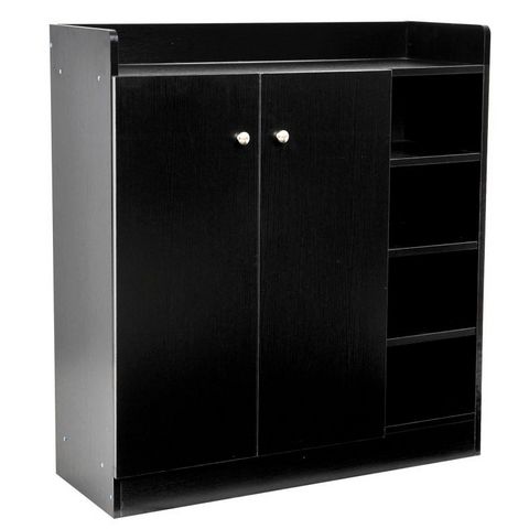 WHITE LABEL - Shoe cabinet-WHITE LABEL-Meuble armoire à chaussure bois tiroirs noir