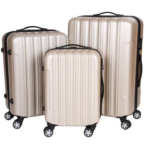 WHITE LABEL - Suitcase with wheels-WHITE LABEL-Lot de 3 valises bagage rigide beige