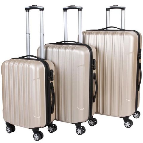 WHITE LABEL - Suitcase with wheels-WHITE LABEL-Lot de 3 valises bagage rigide beige