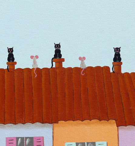 FRANÇOISE LEBLOND - Dekorative Gemälde für Kinder-FRANÇOISE LEBLOND-Toile sur châssis les chats sur les toits de franç