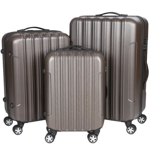 WHITE LABEL - Rollenkoffer-WHITE LABEL-Lot de 3 valises bagage rigide marron