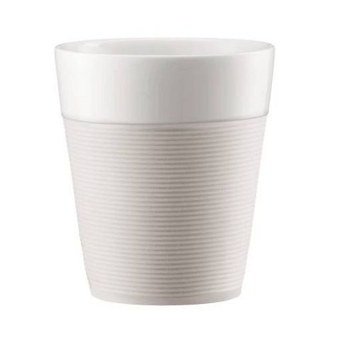 BODUM - Andere Verschiedenes Geschirr-BODUM-Set de 2 mugs en porcelaine avec bande silicone 30cl Blanc crème - Bistro - Bodum