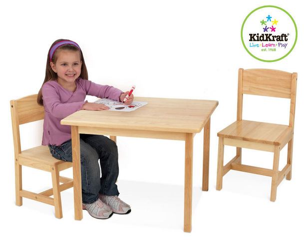 KidKraft - Mesa de juegos por niños-KidKraft-Salon table et chaises pour enfant en bois clair