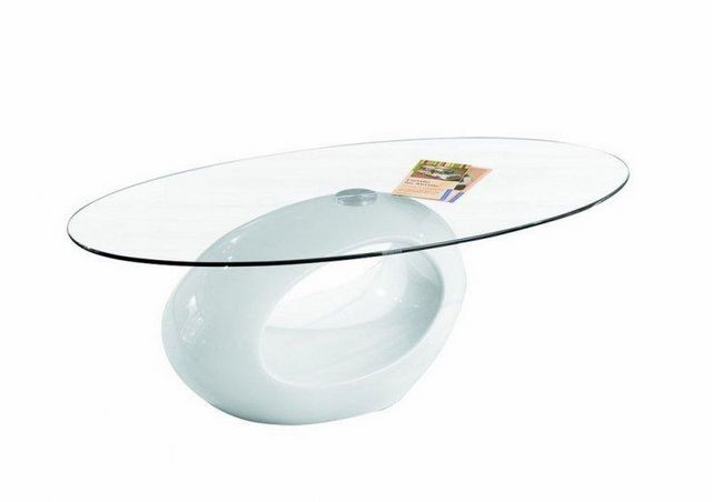 WHITE LABEL - Mesa de centro ovalada-WHITE LABEL-Table basse ovale NIGRA en verre et piétement blan