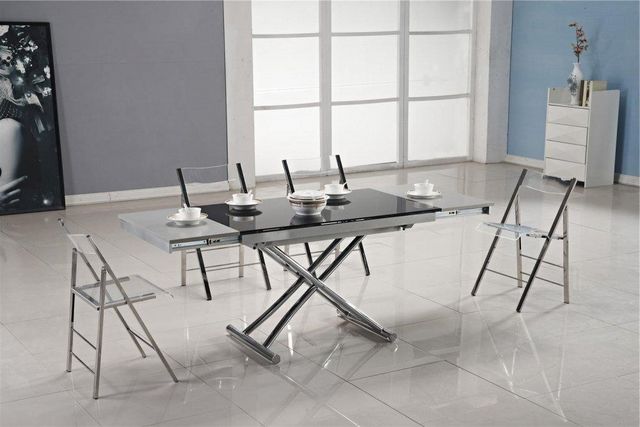 WHITE LABEL - Mesa de centro de altura regulable-WHITE LABEL-Table basse JUMP extensible relevable en verre noi