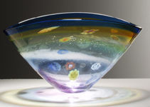 Martin Andrews Glass Designs - salsa collection aqua / gold oval bowl - Coppa Decorativa