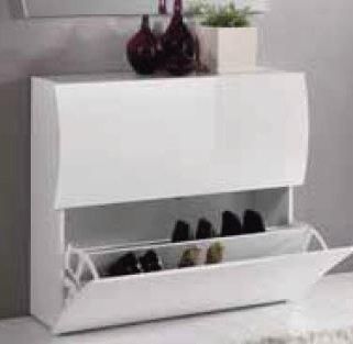 WHITE LABEL - Scarpiera-WHITE LABEL-Meuble à chaussures ONDA 2 portes blanc brillant.