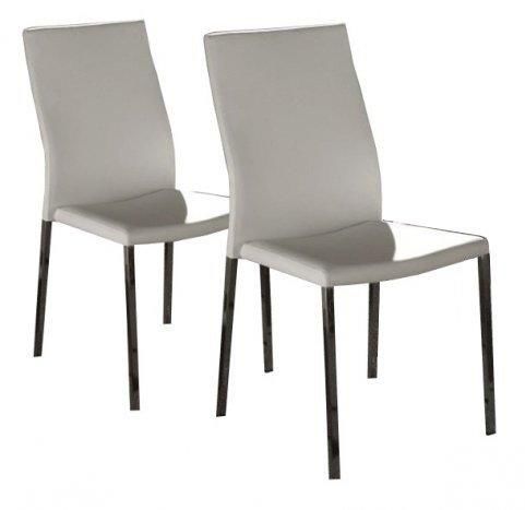 WHITE LABEL - Sedia-WHITE LABEL-Lot de 2 chaises design HELLEN en simili cuir blan