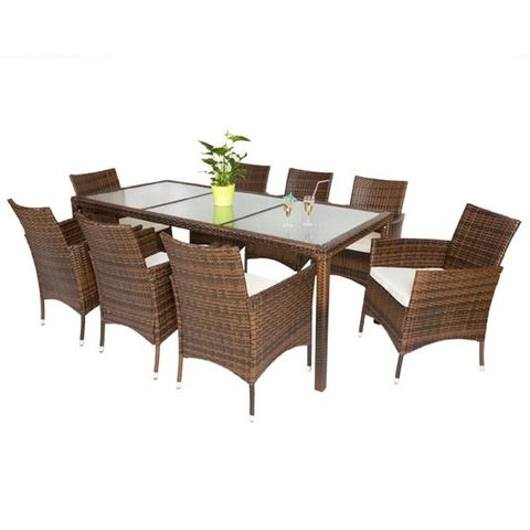 WHITE LABEL - Set tavolo e sedie da giardino-WHITE LABEL-Salon de jardin 8 chaises + table marron
