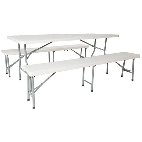 WHITE LABEL - Tavolo da pic-nic-WHITE LABEL-Ensemble table + 2 bancs pliant salon jardin camping pique-nique