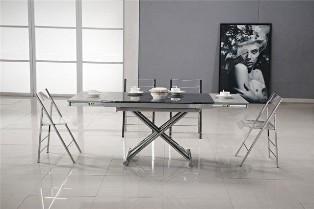 WHITE LABEL - Tavolino alzabile-WHITE LABEL-Table basse JUMP extensible relevable en verre noi